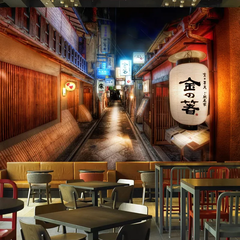 Custom Mural Wall Painting Retro Streets Japanese Style Restaurant