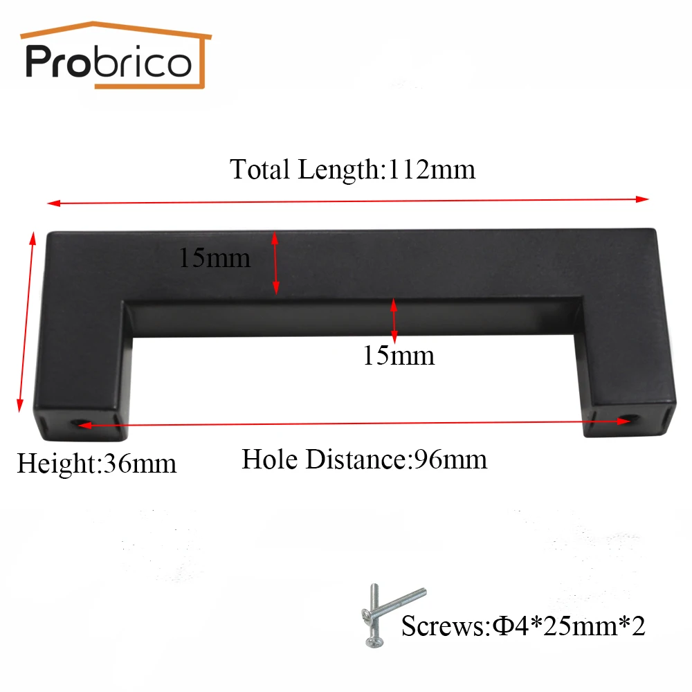 Probrico черные ручки для шкафа 15 мм квадратные ручки для барной мебели из нержавеющей стали ручки для кухонной двери ручки для шкафа