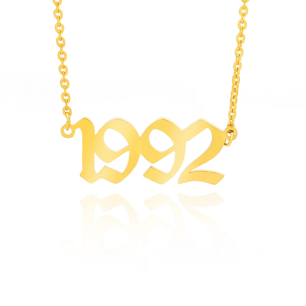 

Personalized Necklace Old English Number Necklaces Old English Custom Number Year Necklace Personalized Old English Jewelry