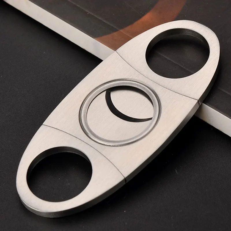 

Silver Stainless Steel Pocket Double Blades Cigar Cutter Knife Metal Cigar Scissors Tools