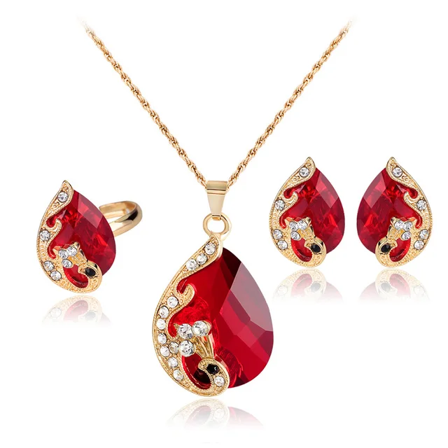 Fashion 1 Set Red Green Bridal Jewelry Sets Earrings Ring Jewelry sets ...