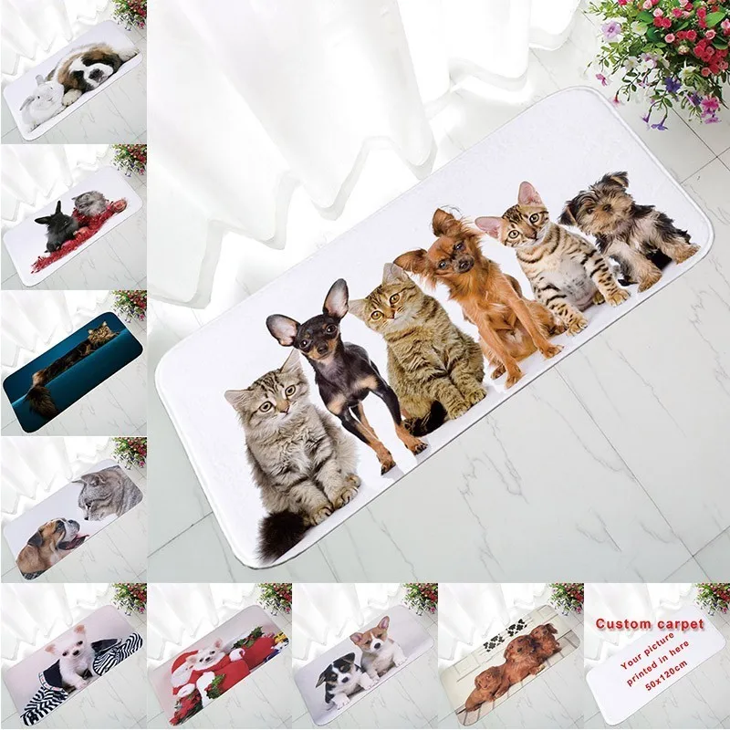 Милые собака и кошка ковер для гостиной коврик 50x120 см мягкий фланелевый коврик в ванную комнату домашняя кухня противоскользящий, принимаем индивидуальный дизайн