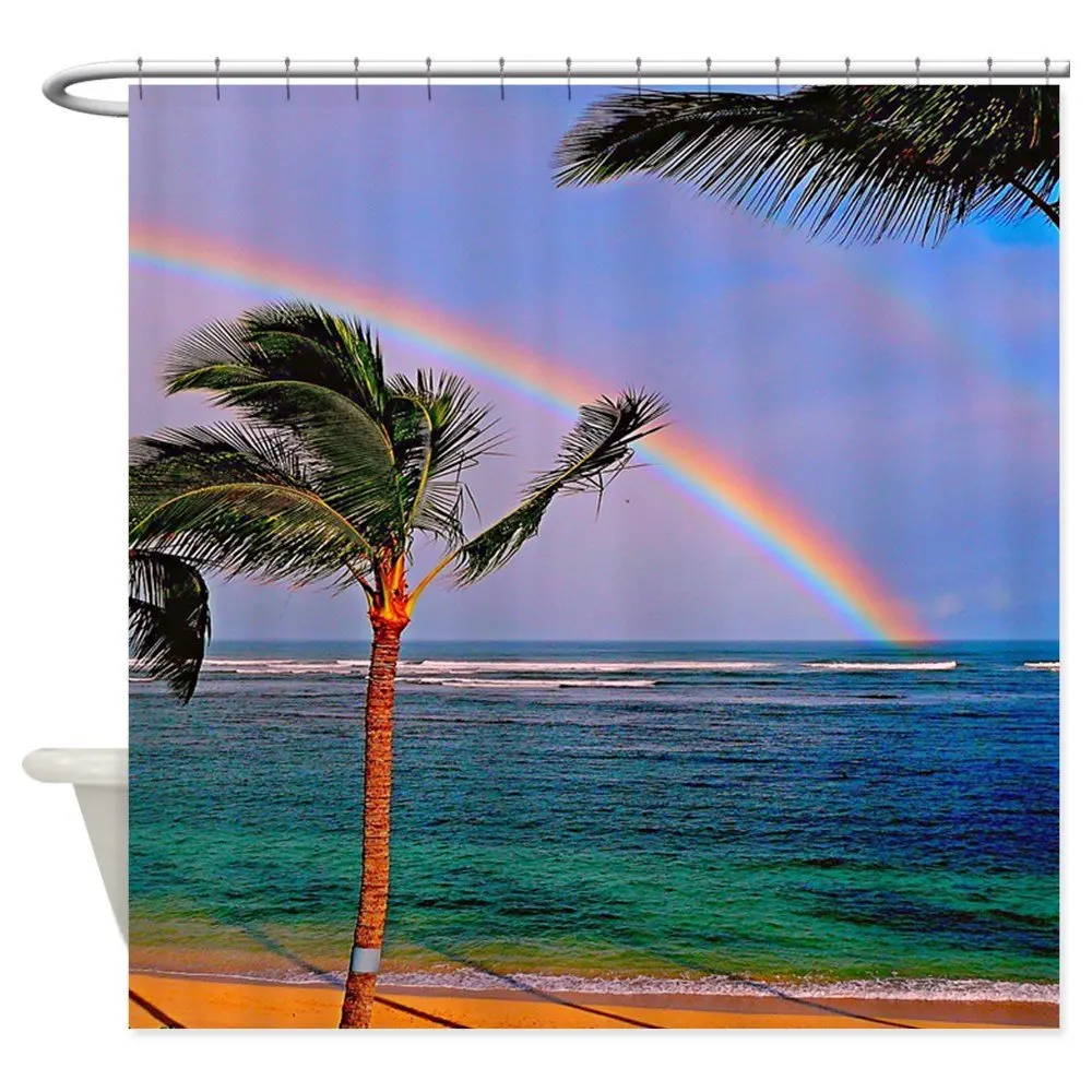 

Hawaiian double rainbow Shower Curtain Decorative Fabric Shower Curtain 8 Sizes Shower Curtain For The Bathroom With 12 Hooks