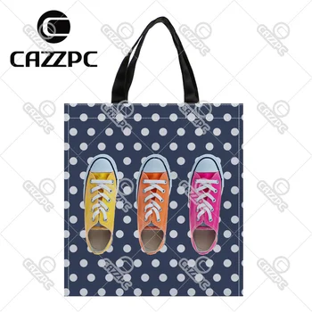 

Navy blue dot retro colorful shoes Print Custom individual waterproof Nylon Fabric shopping bag gift bag Pack of 2