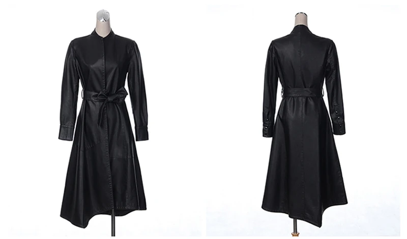 Осенняя длинная куртка из искусственной кожи женский черный тонкий мягкий кожаный плащ кожаная одежда женская верхняя одежда размера плюс 3XL