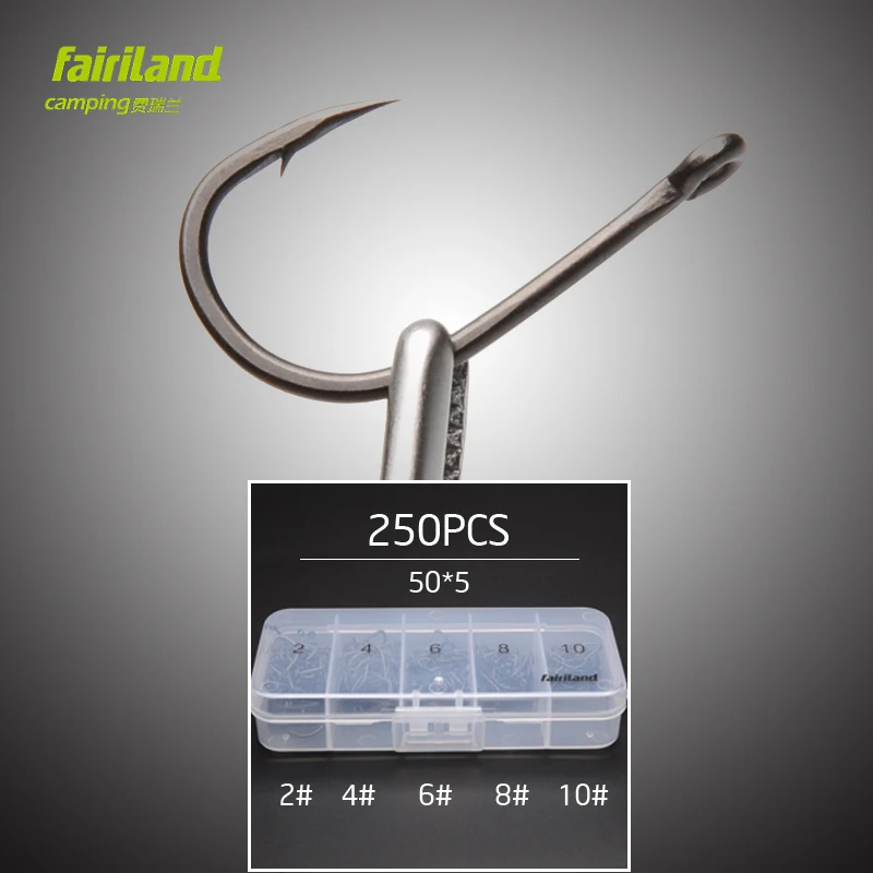 250 шт./лот TFSH C PTFE покрытые карфоны 2 #4 #6 #8 #10 # набор смешанных рыболовных крючков с