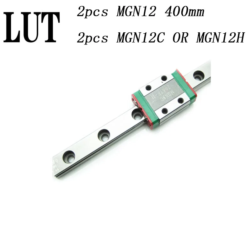 

High quality 2pcs 12mm Linear Guide MGN12 L= 400mm linear rail way + MGN12C or MGN12H Long linear carriage for CNC XYZ Axis