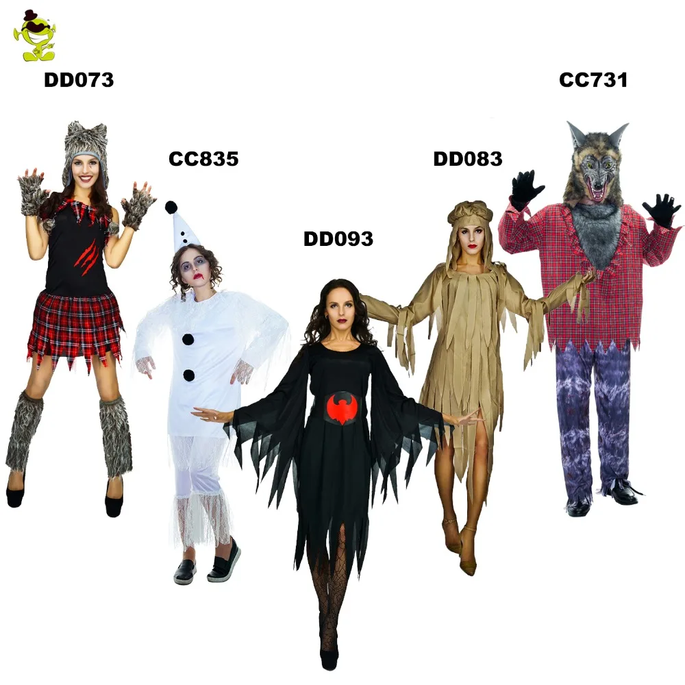 

Adult Man And Women Costume Sexy Ghost Wolf Girl Costume For Women's Halloween Animal Costume Cosplay Party Black Devil Dress