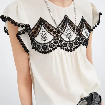 

Summer Women Tops Lace Casual Blouse Shirt Ladies O-neck Blouse White Tops