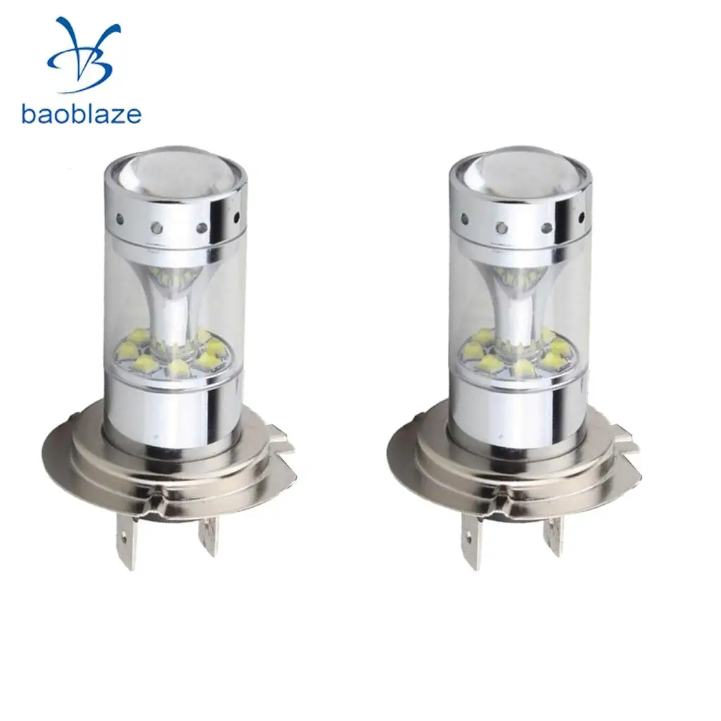  2pcs White Light H7 100W 1200LM 6000K Car Fog Lights Daytime Driving Light 