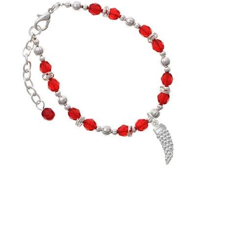 Silvertone Large Crystal Sabre Tooth Red Beaded Bracelet