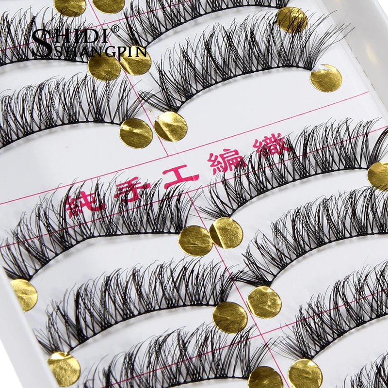 

New 10 Pairs Handmade Natural Long False Eyelashes Make Up Tool Fake Eyelash Eye Extension Cross Long Lashes Makeup