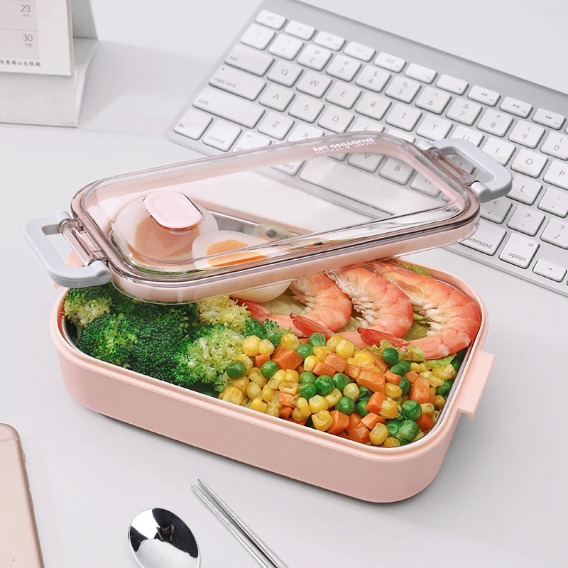 

School Lunch Box Leakproof Plastic Stainless Steel Portable Food Container Compartments Bento Box Picnic Set For Kids Men Women