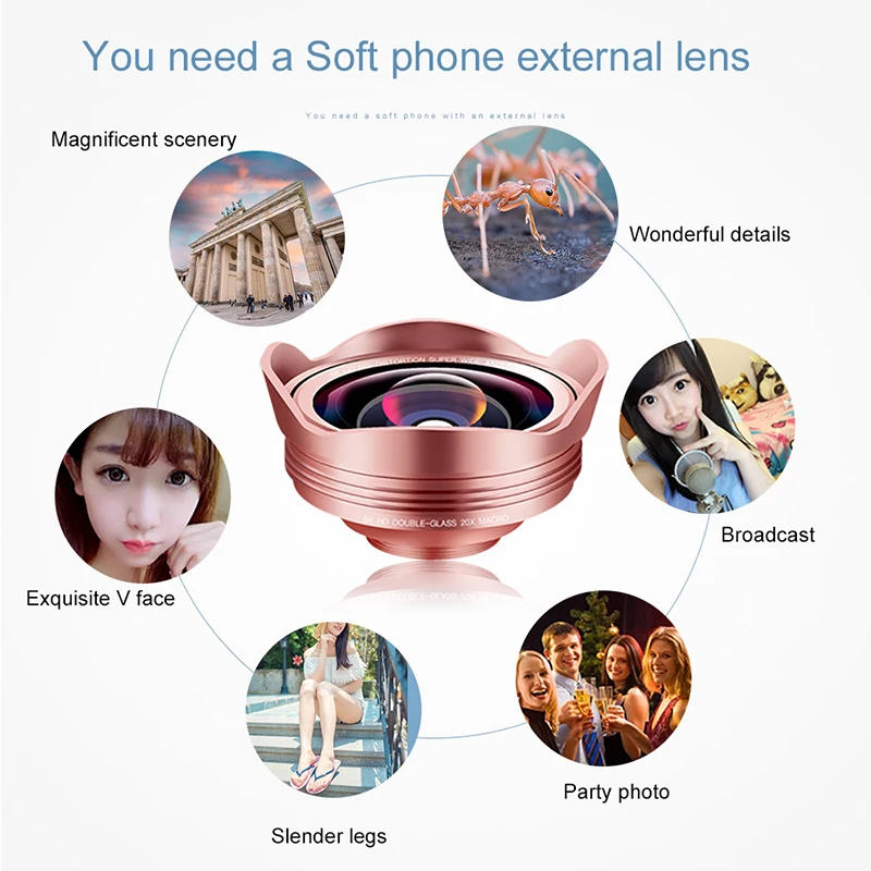 0.45X واسعة زاوية العدسات الهاتف المحمول عدسة عين السمكة عدة كاميرا الهاتف المحمول ل فون سامسونج جميع هواتف محمولة