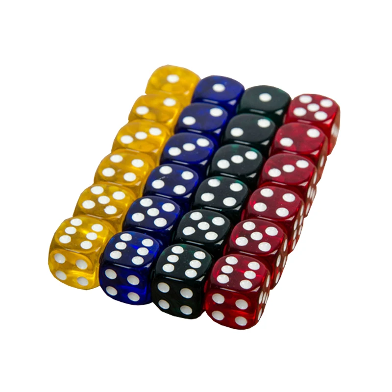 High Quality 24pcs/Lot Entertainment 16mm Dice Transparent Acrylic Environmental Protection Color Hexahedral Round Dice qenueson