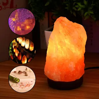 

AKDSteel 110V Dimmable Hand Crafted Natural Crystal Himalayan Salt Lamp with Wooden Base, 7W Bulb and Power Cord, 2-to-5 LB