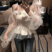 #Special Offers Women Korean Mesh Flare Sleeve Casual Blouses Lace Up Slash Neck Tops Solid Ladies Summer Ruffles Pleated Party Shirts #Special Offers Women Korean Mesh Flare Sleeve Casual Blouses Lace Up Slash Neck Tops Solid Ladies Summer Ruffles Pleated Party Shirts