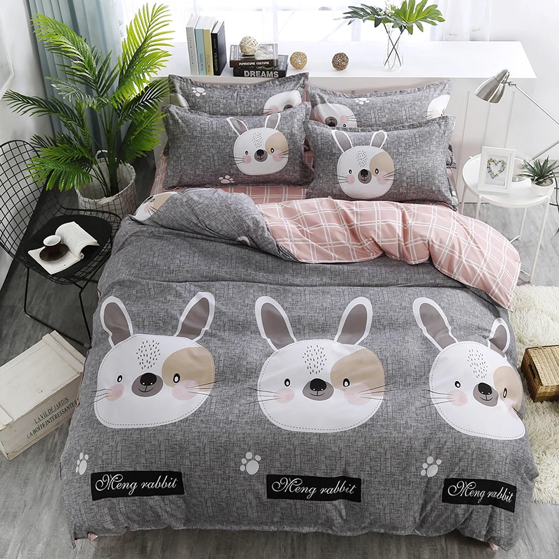 4pc grey rabbit beddingset duvet cover sheet pillowcasein Sheet from