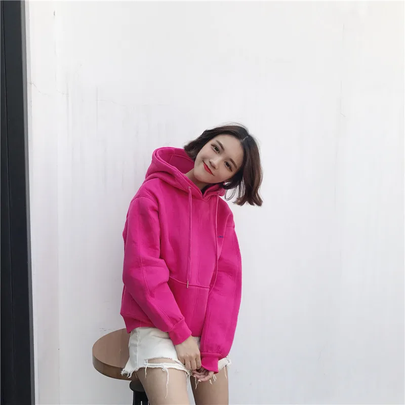 Новые модные женские толстовки Harajuku шикарные женские толстовки с капюшоном однотонные женские топы базовый сплошной цвет Корейский студенческий стиль Женский пуловер