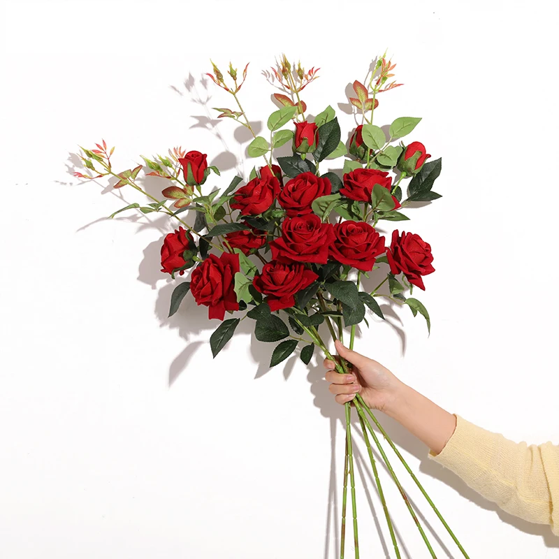 

5pcs 3 Head Rose Artificial 36inch Flowers Bouquet for Wedding Decoration Home Decor Mariage Bride Bridesmaid Holding Flowers
