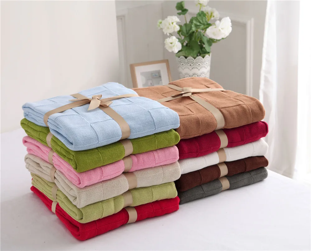 

Vintage Solid Color Warm Soft Large Kids 100% Cotton Knitted Blanket Sofa Beds Plaid Large Throws Blankets For Adults Cover