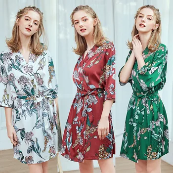

Womens Robes Sexy Nightwear Floral Printed Sleepwear Nightdresses Silk Robes Bridesmaids Bride Nightgowns Summer Dresses Home