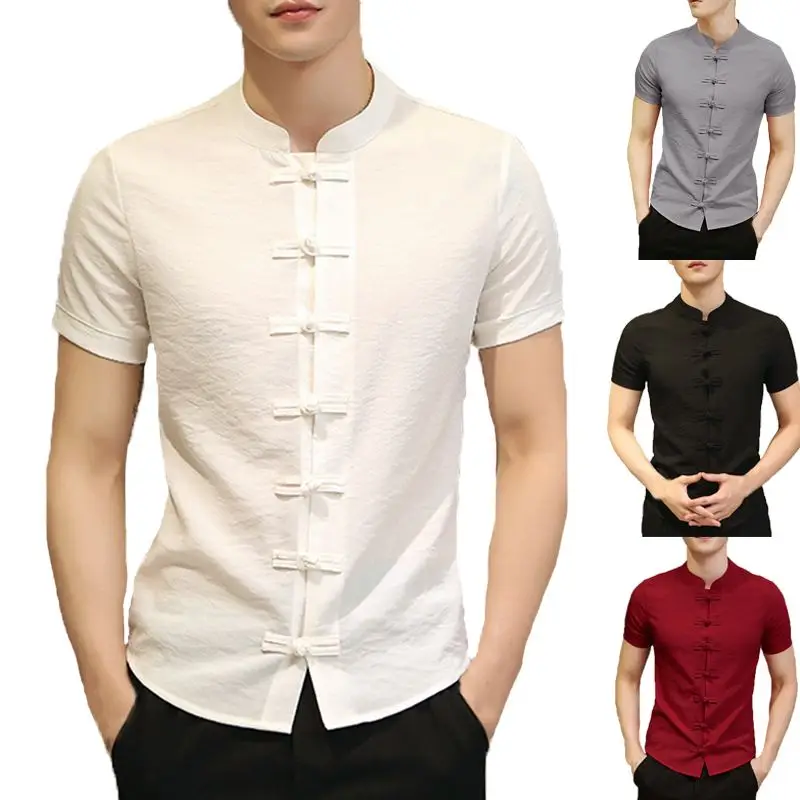2019 плотная рубашки мужская одежда китайская мода человек Костюмы летняя футболка платье с топом короткий рукав Slim-Fit Button Down Женская сорочка