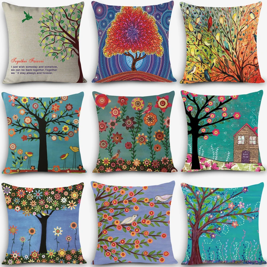2017 Real Pillow High Cheap Decorative Throw Pillow Colorful Tree Print