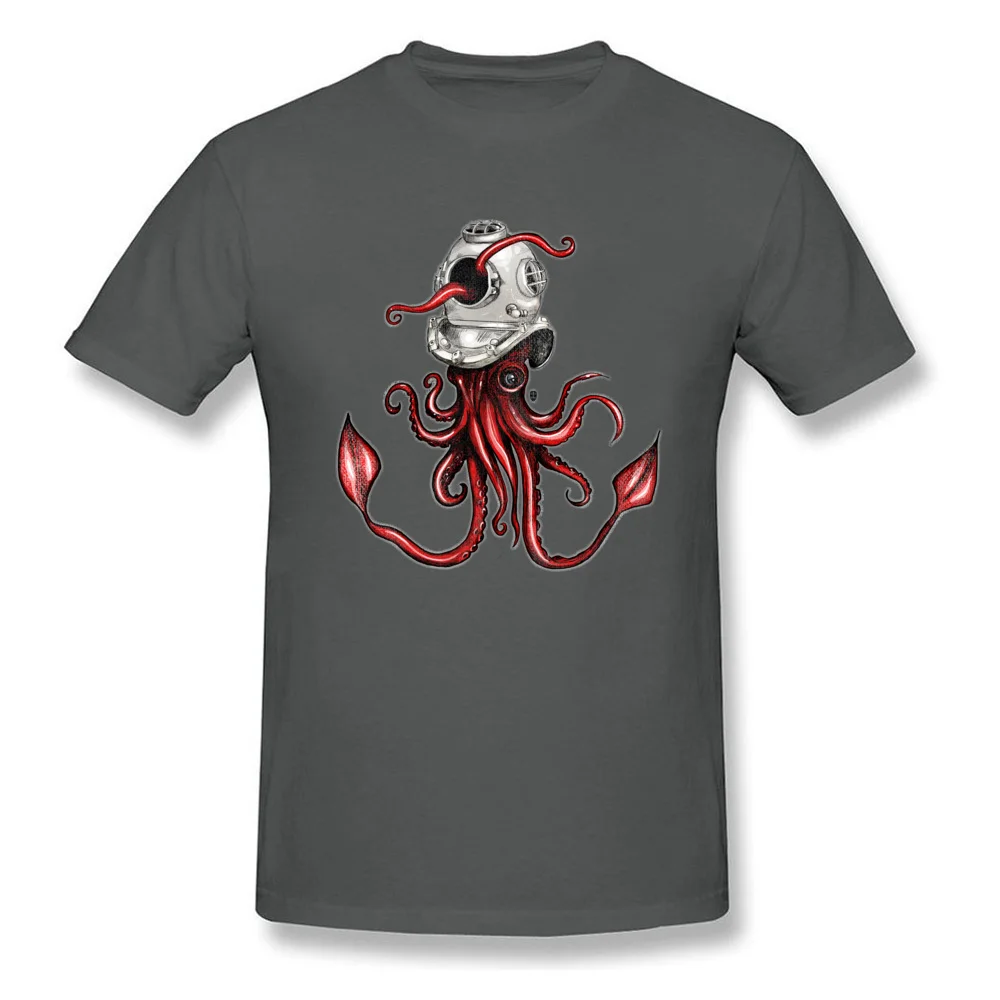 Squid with Diving Helmet 100% Cotton Boy Short Sleeve Tees Print Summer Fall Top T-shirts 3D Printed T-shirts Latest Crew Neck Squid with Diving Helmet carbon