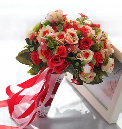 Красный белый свадебный букет ручной работы искусственный цветок «Роза» buque casamento свадебные искусственные цветы цветок - Цвет: picture color