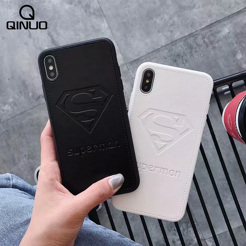 

Superman Leather 3D Embossed Case For iPhone 8 7 6 6S Plus X XR XS Max PU Soft Silicone Cover Superhero Cartoon Painting Coque