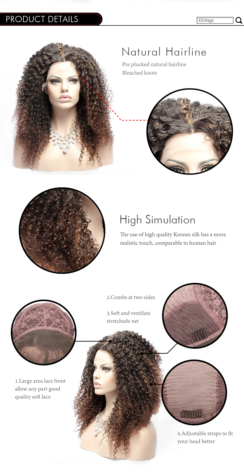 EEWIGS афро парик синтетический парик фронта шнурка Омбре коричневый средняя часть 2#/33#20 дюймов 180% Плотность кудрявый вьющиеся парики для черных женщин