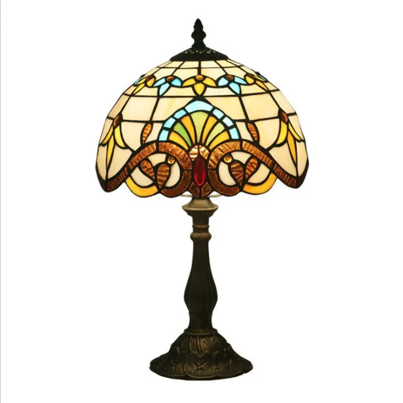 

10" European Tiffany Baroque Glass Table Lamp for Foyer Bed Room Bar Apartment Handmade Glass Reading Light H 42cm 1050