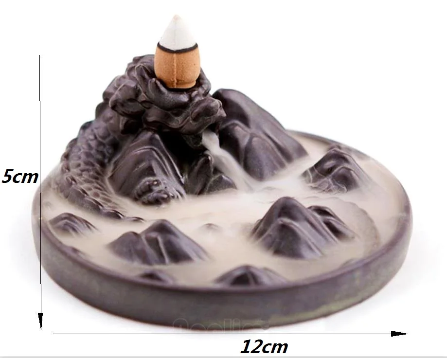 Керамический черный дракон обратного потока водопад ладан горелка катушки держатель буддийский кадило для ароматерапии домашние Декорации+ 10 шт. благовоний конусов