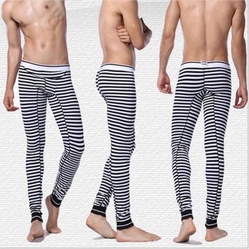 High quality Brand cotton warm men underwear stripe sexy long john thin
