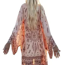 Boho женский шифоновый Свободный кардиган-кимоно с шалью, пальто на каждый день на лето и весну, топы с принтом, накидка, блузка для девушек, верхняя одежда