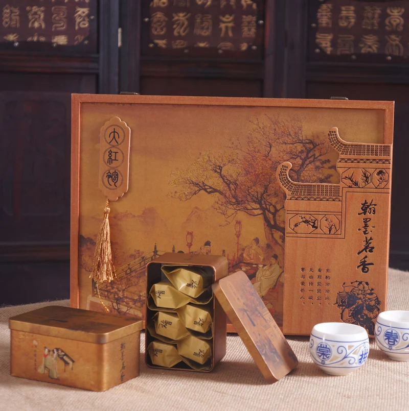 Premium wuyi rock tea dahongpao gift box wooden oolong 250g |