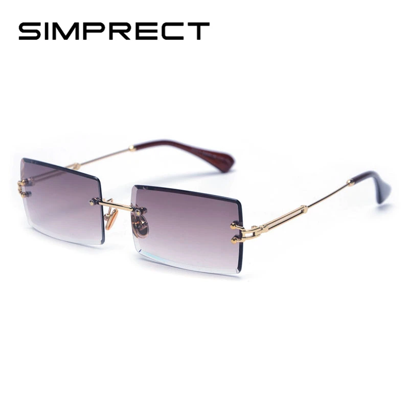 

SIMPRECT 2019 Rimless Square Sunglasses Women Fashion Vintage Gradient UV400 Small Sun Glasses Retro Brand Designer Sunglass