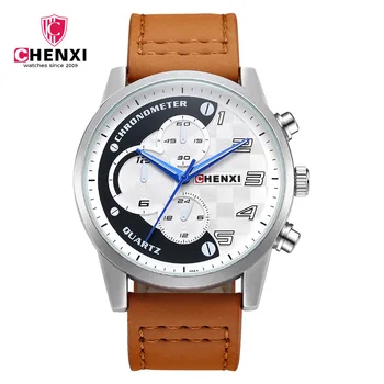 

2018 Fashion Unique Casual Men Casual Watches Stylish Waterproof Silver Brown Genuine Leather Quartz Student Sport Wrist watches
