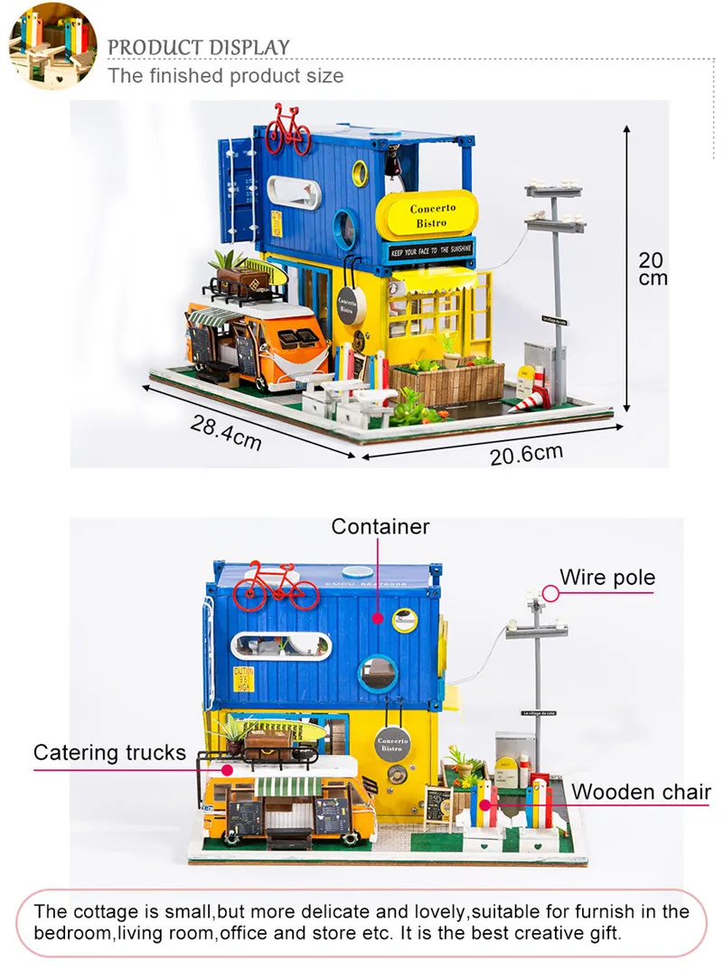Деревянный Кукольный дом, ресторанный грузовик, креативный контейнер, сделай сам, кукольный домик для детей, miniaturas, мебель из дерева, zabawki dla doros ych