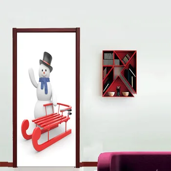 

Sled Snowman Christmas Wall Door Sticker Protective Wall Pad 3D Stickers Removable Wallpaper Bedroom Baby Kids Living Room