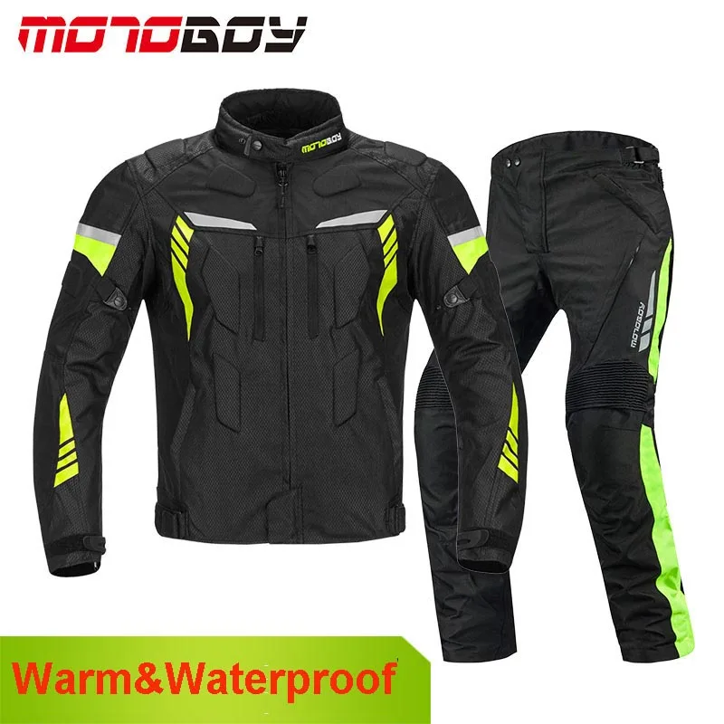 Профессиональные moto BOY moto rcycle водонепроницаемые куртки мото брюки зимняя теплая ветрозащитная одежда мото rbike костюмы CE защита - Цвет: One set green