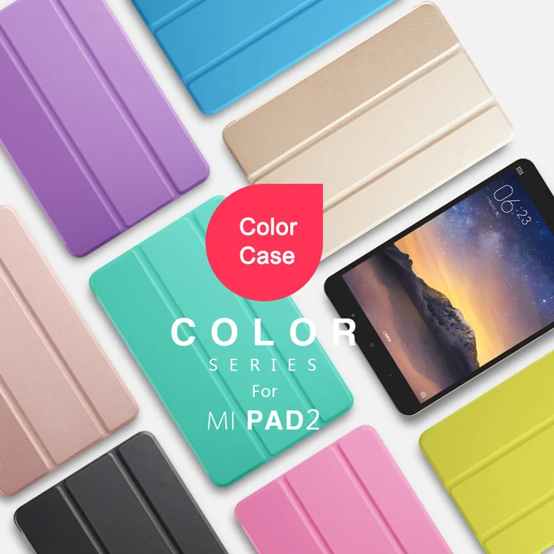 

Color Smart Case For Xiaomi Mipad 2 Ultra-thin Folding Intelligent Flip PU Leather Case With Crystal Cover Also Fit Mipad 3