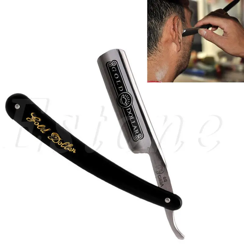 Профессиональная парикмахерская бритва с прямыми краями, бритва с золотыми долларами, складной нож для бритья волос