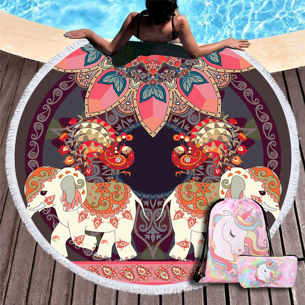 

Custom 3d Digital Printing Thai Elephant Line Beach Towel Color Holiday Travel Art Beach Towel New Home Decoration