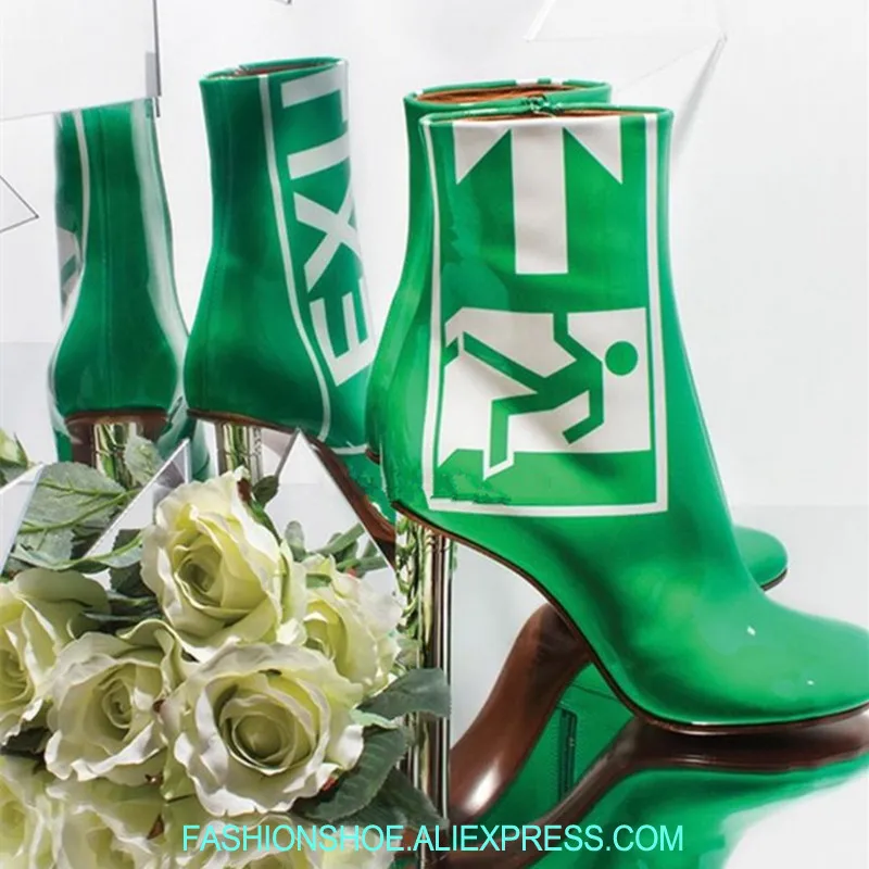 

2018 Green Patent 'Exit' Lighter Boots Squared Toe High Heel Women Ankle Boots Fashion Brand Ladies Stiletto Women Shoes Booties