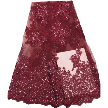 

HFX New fashion Red african french net lace fabric with stones for wedding dress african tulle lace fabric GF104-1