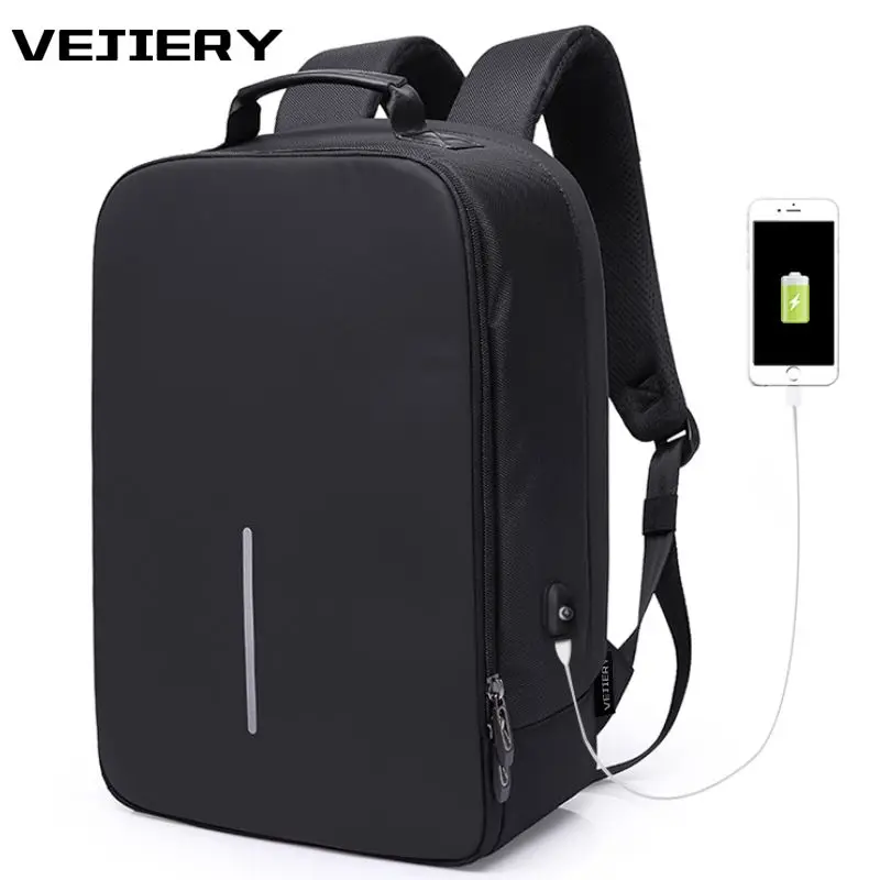 VEJIERY Waterproof Large Capacity 15.6 Inch Laptop Bag Man USB Design Backpack Bag Black Backpack women School Bags Mochila