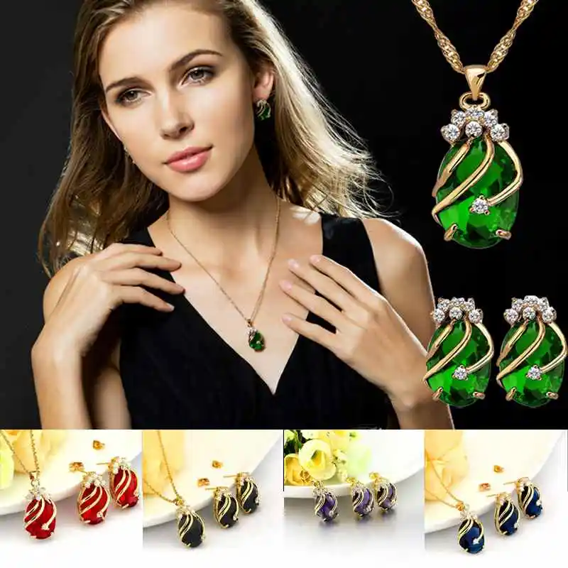 Women Ladies Fashion Rhinestone Crystal Band 18K Gold Plated Necklace Earrings | Украшения и аксессуары