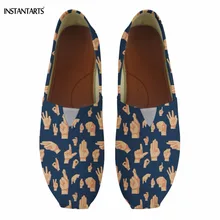 INSTANTARTS/забавная женская обувь из хлопка с принтом «Знак руки»; модная дышащая прогулочная обувь; лёгкие туфли на плоской подошве для отдыха